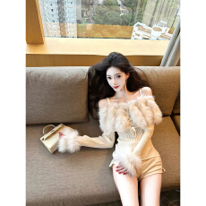 批发J11 Studio【纯白花霜】设计感翻领绑带修身百搭针织衫狐狸毛毛衣