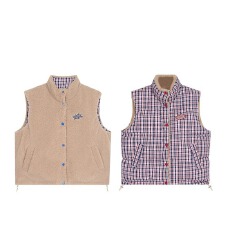 批发美式潮牌格子加绒双面穿马甲<b class='q'>男</b>女加厚立领叠穿宽松<b class='q'>背心</b>外套冬