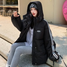 批发美式两条杠立领羽绒棉服女大<b class='q'>童</b>冬季初中高中学生宽松加厚棉袄外套