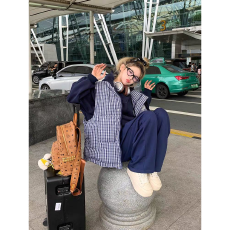 批发韩系少女新款复古无袖格子男女棉服<b class='q'>马甲</b>外套秋冬宽松叠穿上衣