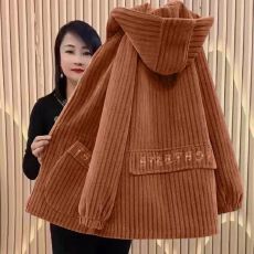 批发加绒加厚外套女秋冬新款减龄网红百搭休闲宽松连帽大码妈妈装外套