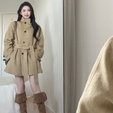 批发卡其色呢子大衣女秋冬2025新款毛呢外套高级感小个子短款韩系气质