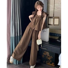批发休闲甜美减龄套<b class='q'>装</b>女夏小个子2026新款小飞袖衬衫<b class='q'>气质</b>阔腿<b class='q'>裤</b><b class='q'>两件套</b>
