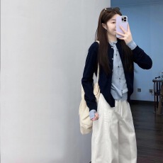 批发韩系撞色假两件针织开衫女早秋设计感毛衣外套秋冬<b class='q'>时尚</b>高级感上衣