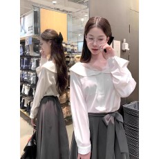 批发上衣缎面布学姐衬衫半身裙两件套装女设计感百搭气质显瘦早秋