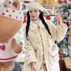 批发夹棉加厚连帽毛呢外套女秋冬季小个子中长款加厚呢子大衣杏色棉袄