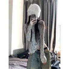 240德绒 2*2碎花灰色打底衫女秋冬内搭打底衫修身甜辣妹纯欲长袖