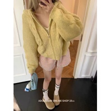 新款~韩系慵懒风百搭宽松软糯麻花连帽针织毛衣外套女上衣