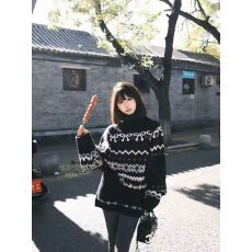 批发新款~美式复古费尔岛高领毛衣外套针织上衣女短裤套装慵懒风