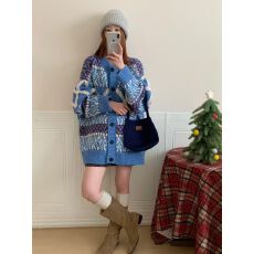 批发新款~加厚慵懒风时尚百搭<b class='q'>宽松</b><b class='q'>大码</b>圆领长袖针织开衫毛衣外套女