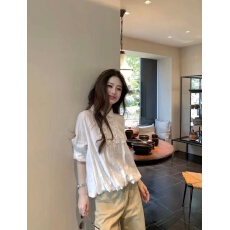 批发新款~韩系春夏木耳花边减龄百搭白色长袖花苞<b class='q'>衬衫</b>