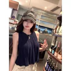 新款~夏季高级感别致显瘦圆领无袖针织背心上衣女
