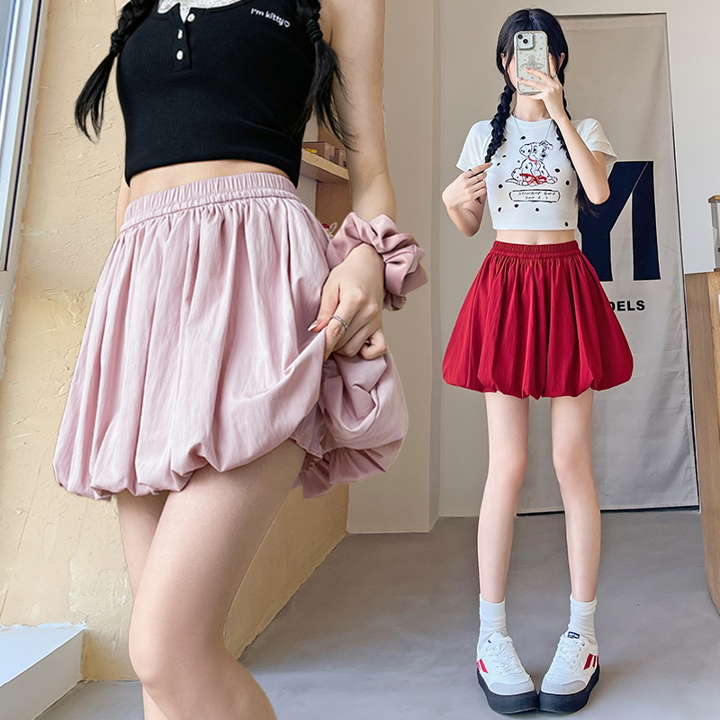 MY10862# 蓬蓬花苞裙女夏季款高腰显瘦a字半身裙小个子防走光灯笼短裙...