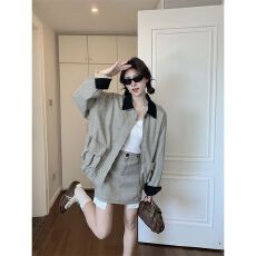 批发原版复古<b class='q'>千鸟格</b>撞色宽松廓形工装夹克外套高腰包臀半身裙两件套潮