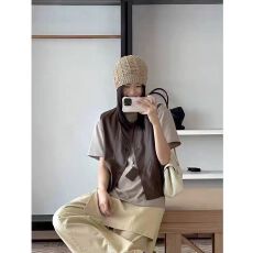 批发原版韩系新款皮质经典马甲女25秋季叠穿做旧版皮质无袖马甲外套潮