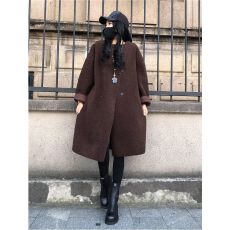 批发原版欧货25秋冬新款宽松加厚中长款羊羔毛时尚气质毛绒复古外套潮