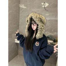 批发原版加绒银狐绒 国潮毛领连帽<b class='q'>开衫</b>卫衣<b class='q'>女</b>秋冬新款加厚慵懒外套潮