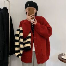 批发原版韩系慵懒风大口袋加厚开衫女秋冬新款宽松显瘦针织毛衣外套潮