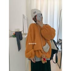 批发原版质量松弛感灯笼袖软糯套头毛衣女2025秋冬宽松显瘦针织上衣潮