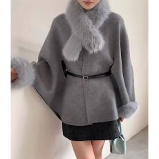 批发原版名媛风斗笠式毛领针织开衫外套女冬新款高级感气质保暖毛衣潮