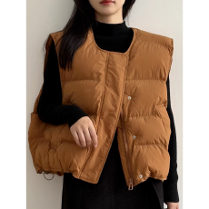 批发原版 韩系棉服马甲女2025秋冬圆领无袖背心坎肩短款面包服外套潮