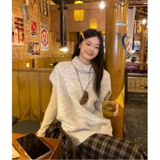 批发原版韩系高领针织衫马甲背心女秋冬叠穿堆堆领韩系马夹坎肩毛衣潮