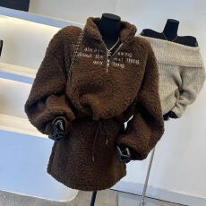 批发原版 韩系气质字母设计款羊羔毛卫衣<b class='q'>套装</b>女秋冬休闲两件套短裙潮