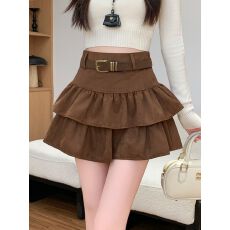 批发原版空气层麂皮绒韩系蛋糕短裙女秋冬荷叶边层次高腰显瘦<b class='q'>半身裙</b>潮