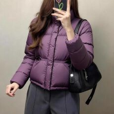 批发原版紫色保暖宽松<b class='q'>立领</b>短款棉服女冬季新款显高超好看夹棉厚外套潮