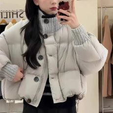 批发原版韩系针织袖<b class='q'>立领</b>短款棉服女25冬季新款时尚小个子保暖面包服潮