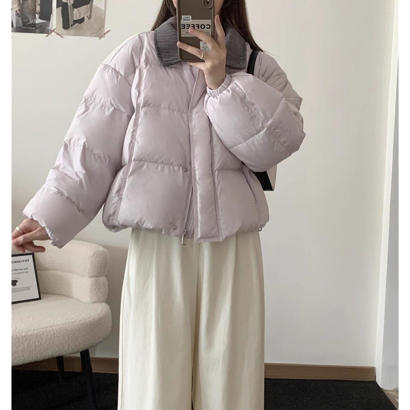 原版 韩系时尚百搭小翻领短款棉服女冬季新款加厚宽松保暖外套潮