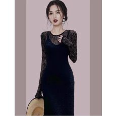 批发原版<b class='q'>春秋</b>法式名媛小香风镂空蕾丝长袖罩衫网纱吊带<b class='q'>连衣裙</b>两件套潮