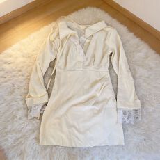 批发韩系纯欲气质衬衫<b class='q'>连衣裙</b>女春秋新款小心机<b class='q'>露肩</b>设计收腰显瘦短裙潮