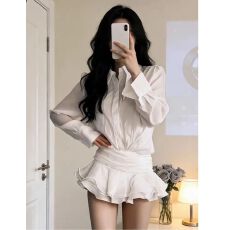 批发韩系小众温柔风气质超仙衬衫<b class='q'>连衣裙</b>女2026早春新款掐腰蓬蓬短裙潮