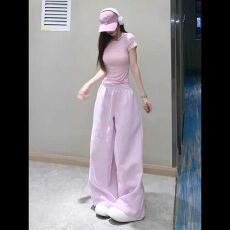 批发盐系<b class='q'>运动服</b>套装女夏季宽松韩版<b class='q'>时尚</b>减龄修身短袖阔腿裤休闲两件套