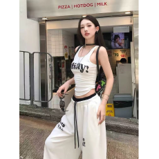 批发美式辣妹风<b class='q'>休闲</b>运动<b class='q'>套装</b>女夏季甜酷显瘦修身无袖背心阔腿裤两件套