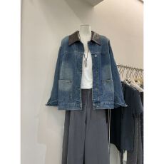 批发原版韩版宽松休闲<b class='q'>百搭</b>翻领单排扣牛仔外套女26秋季新款口袋夹克潮