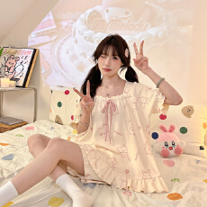 批发黛琳芬仿棉牛奶丝短袖短裤女士睡衣卡通季套头家居服pajamas189