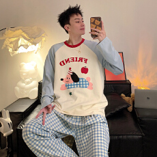 批发[黛琳芬]仿棉长袖长裤男士睡衣春秋休闲套头青年家居服pajamas318