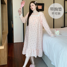 批发[黛琳芬]M-5XL带胸垫云朵棉长袖睡裙加大码睡衣家居服pajamas319