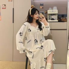 批发[黛琳芬]德绒带胸垫可拆中长款睡裙女士睡衣秋冬家居服pajamas348