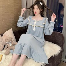 批发[黛琳芬]德绒带胸垫可拆中长款睡裙女士睡衣<b class='q'>秋</b>冬家居服pajamas348