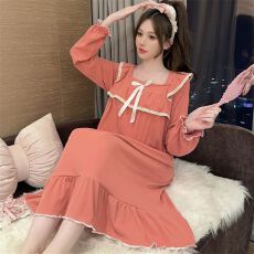 批发[黛琳芬]德绒带胸垫可拆中长款睡裙女士睡衣<b class='q'>秋</b>冬家居服pajamas348
