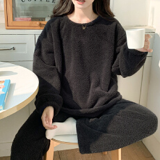 批发[黛琳芬]半边绒加绒加厚女士睡衣秋冬季男女同款家居服pajamas350