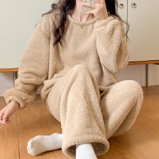 批发[黛琳芬]半边绒加绒加厚女士<b class='q'>睡衣</b>秋冬季男女同款家居服pajamas350