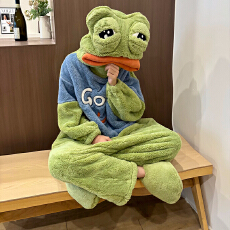 批发[黛琳芬]法兰绒带帽连体男士女士睡衣加厚卡通有<b class='q'>儿童</b>款家居服145