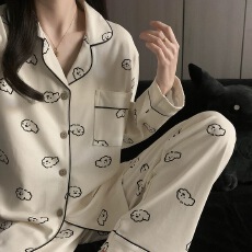 批发[黛琳芬]德绒长袖<b class='q'>长裤</b>女士睡衣秋冬保暖韩系开衫家居服pajamas347