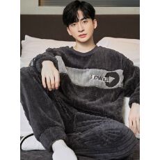 批发黛琳芬法兰绒加厚男士睡衣长毛绒秋冬季保暖家居服pajamas358