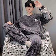 批发黛琳芬法兰绒加厚男士睡衣长毛绒秋冬季保暖家居服pajamas358