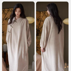 批发[黛琳芬]网图法兰绒加厚新中式长款睡裙韩系秋<b class='q'>冬</b>家居服pajamas360